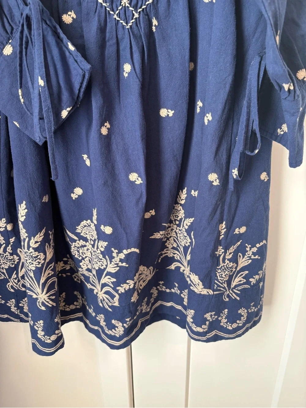 Free People Sonora Printed Mini Dress Navy Blue Medium